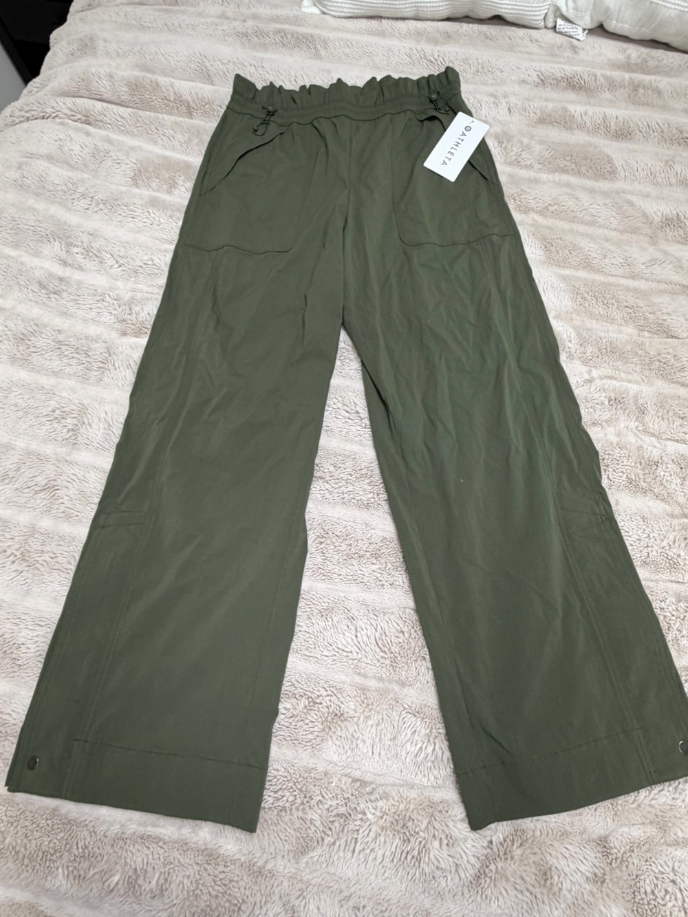 Athleta Olive Wide-Leg Paperbag Track Pants